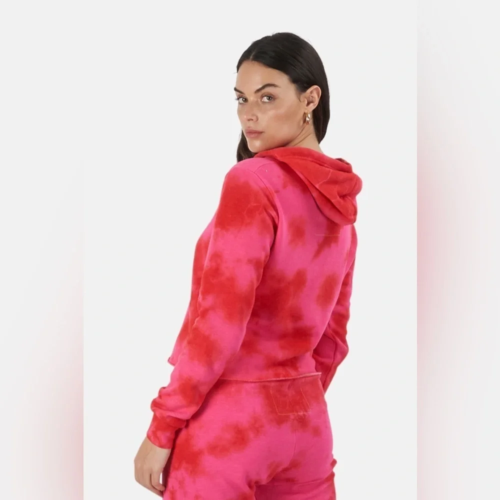 AVIATOR NATION NWT CROP PULLOVER HOODIE SWEATSHIRT in Tie Dye Crystal Red— M